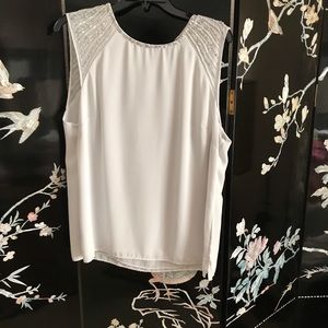White House Black Market Sleeveless blouse with beaded/sequined shoulder accents